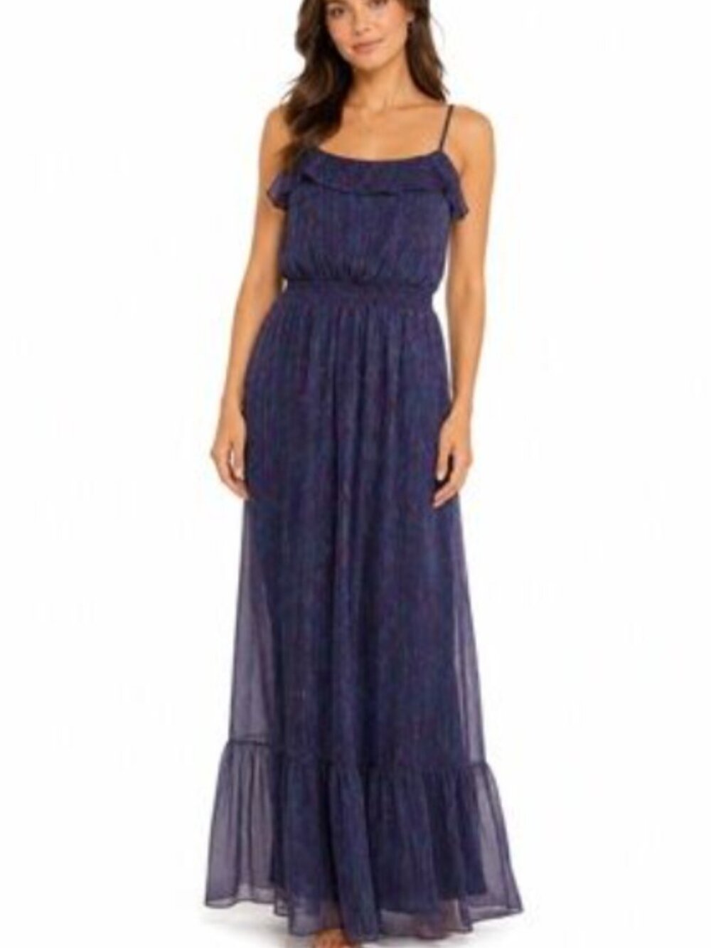 Express Purple Paisley Sleeveless Ruffle Maxi Dress L